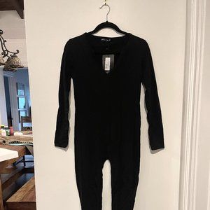 Black Seamless Cotton Elastane V-Neck Jumpsuit